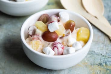 A small bowl of 24 hour fruit salad.