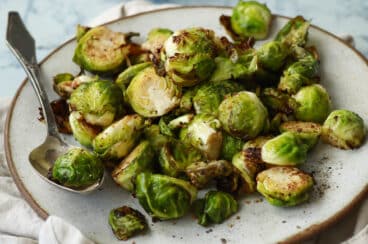 Air fryer Brussels sprouts on a plate.