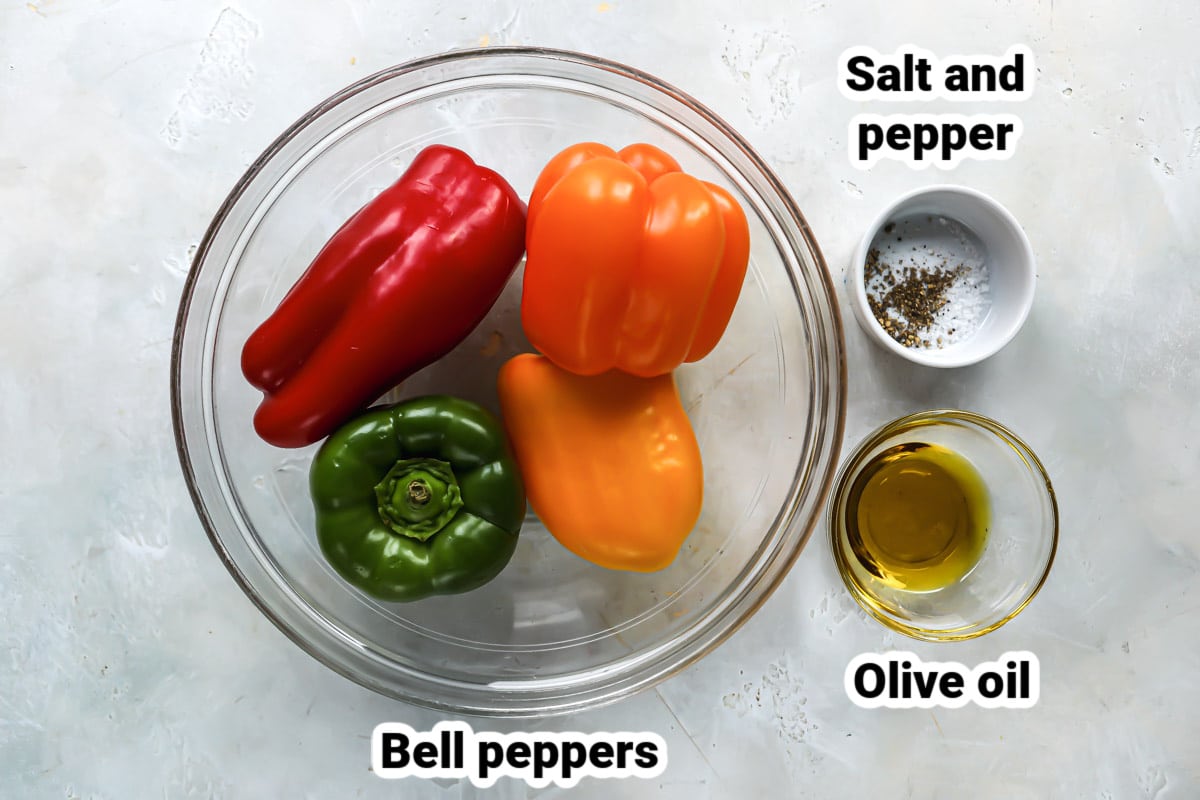 Labeled ingredients for air fryer peppers.