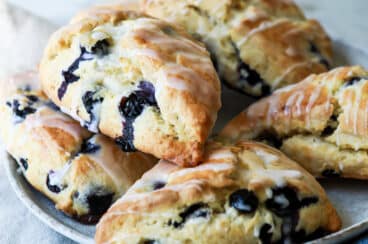 A plate of blueberry scones.