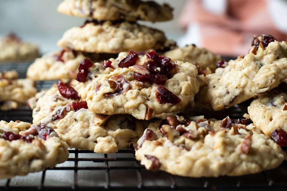 A baking rack full of Breakfast cookies.