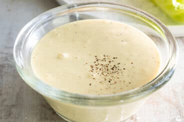 Caesar salad dressing in a bowl.