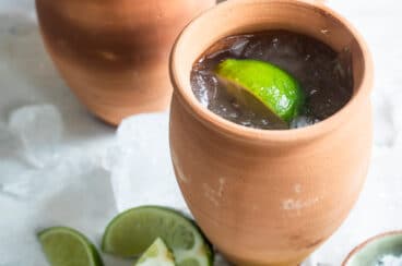 A cantarito in a clay pot.