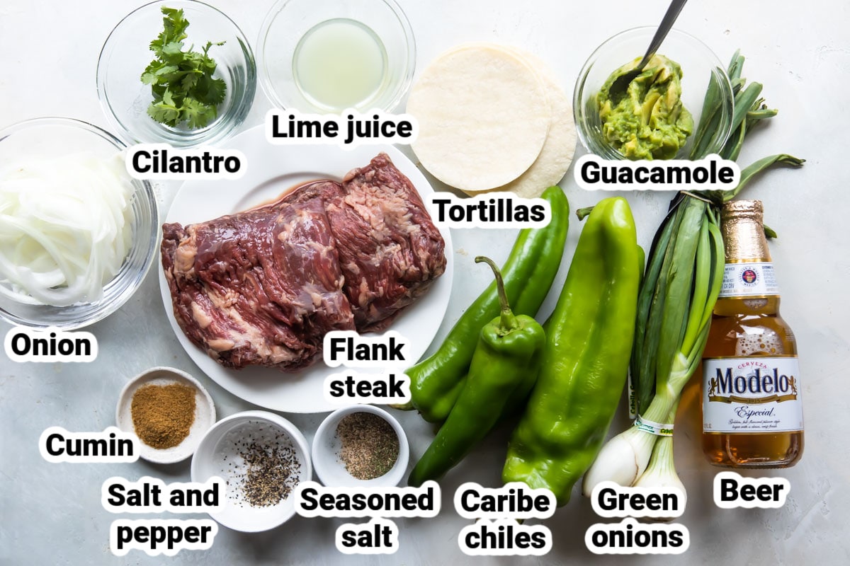 Labeled ingredients for Carne Asada.