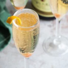 A champagne cocktail in a champagne flute.