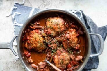 Chicken Cacciatore in a skillet before being served.