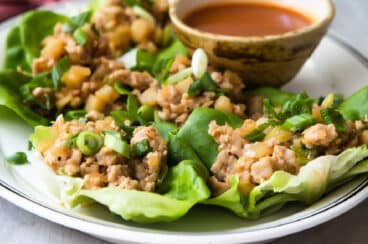 Chicken Lettuce Wraps on a white platter.