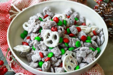 A bowl of Christmas puppy chow.
