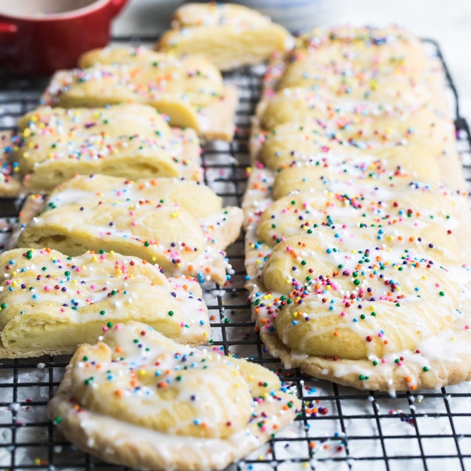 Danish kringle on a cooling rack.