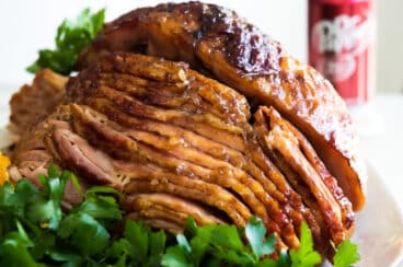 A Dr. Pepper ham on a serving platter.