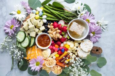 An Easter Charcuterie Board on a countertop.