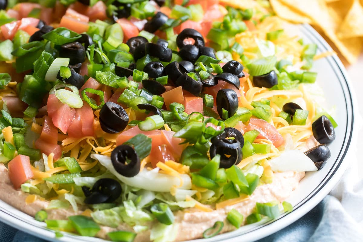Easy Taco Dip on a platter.