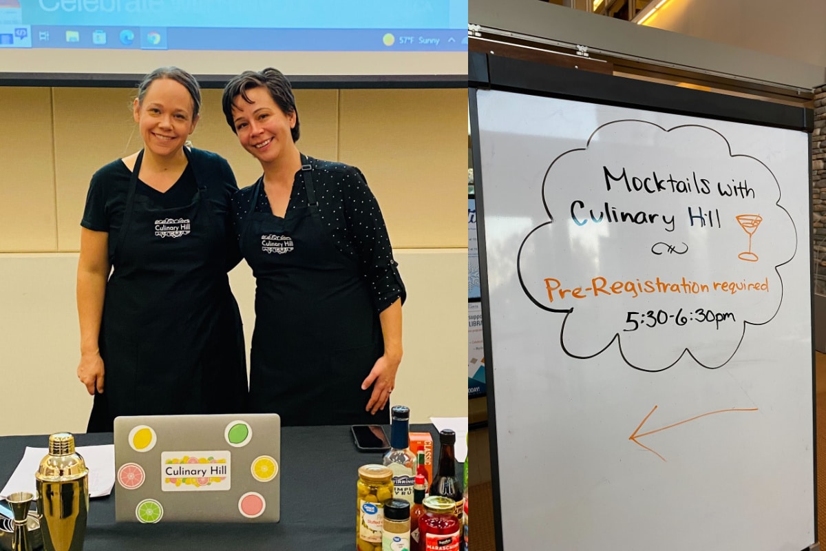 Meggan and Jana of Culinary Hill teaching classes at a library.