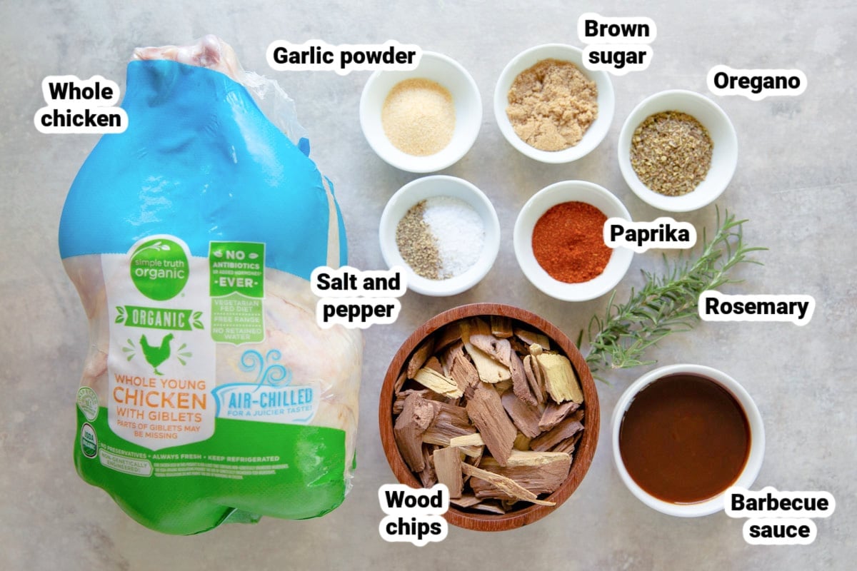 Grilled bbq chicken ingredients, labeled.