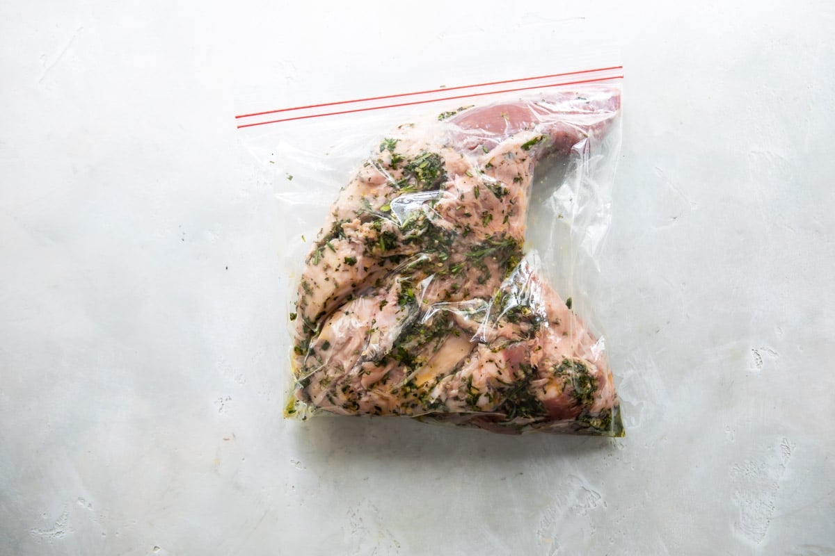 Marinating a tri-tip roast in a plasic bag.