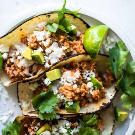 A plate of ground chicken tacos.