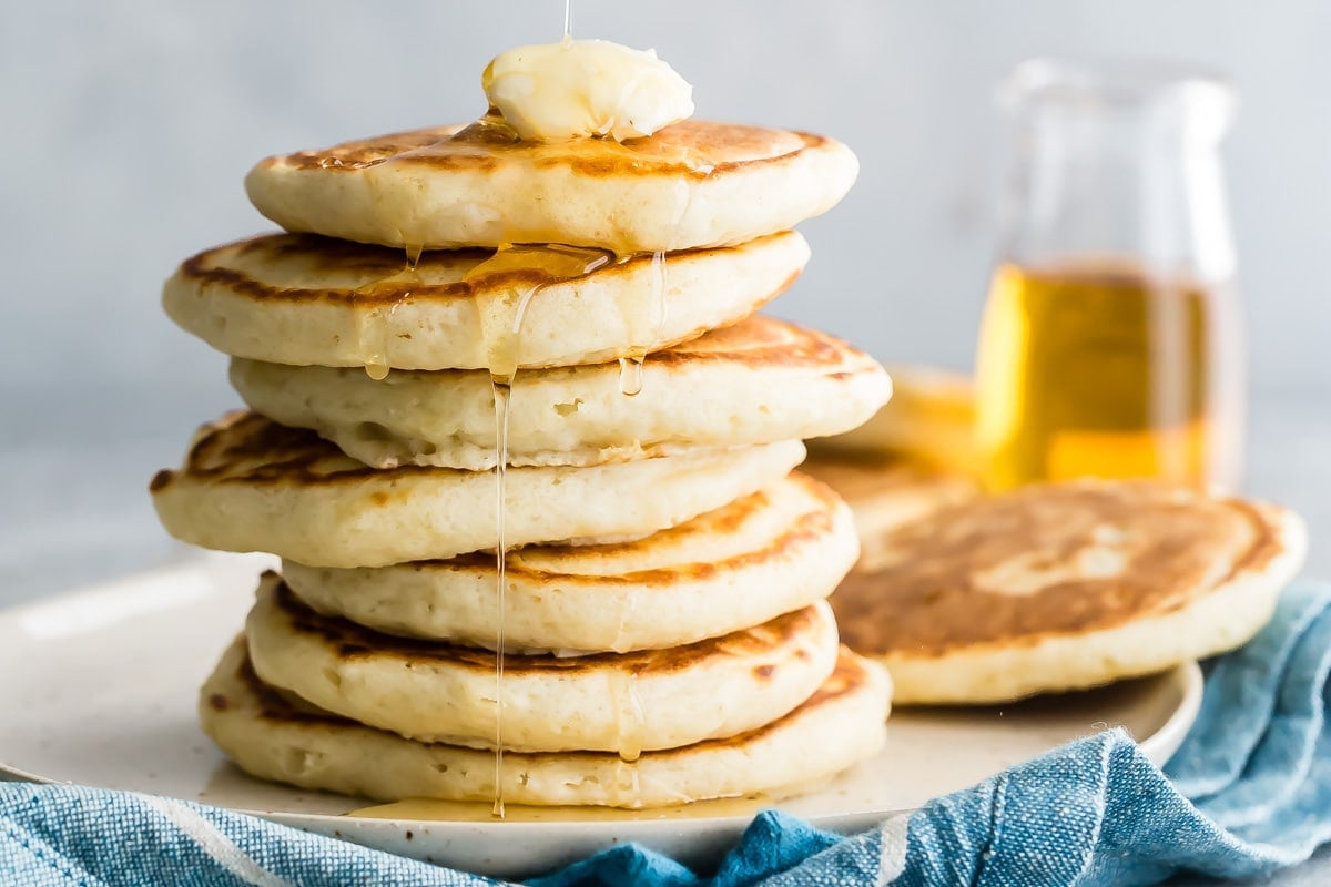 A stack of homemade pancakes.