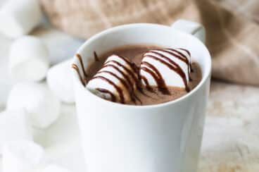 Hot chocolate in a latte mug.