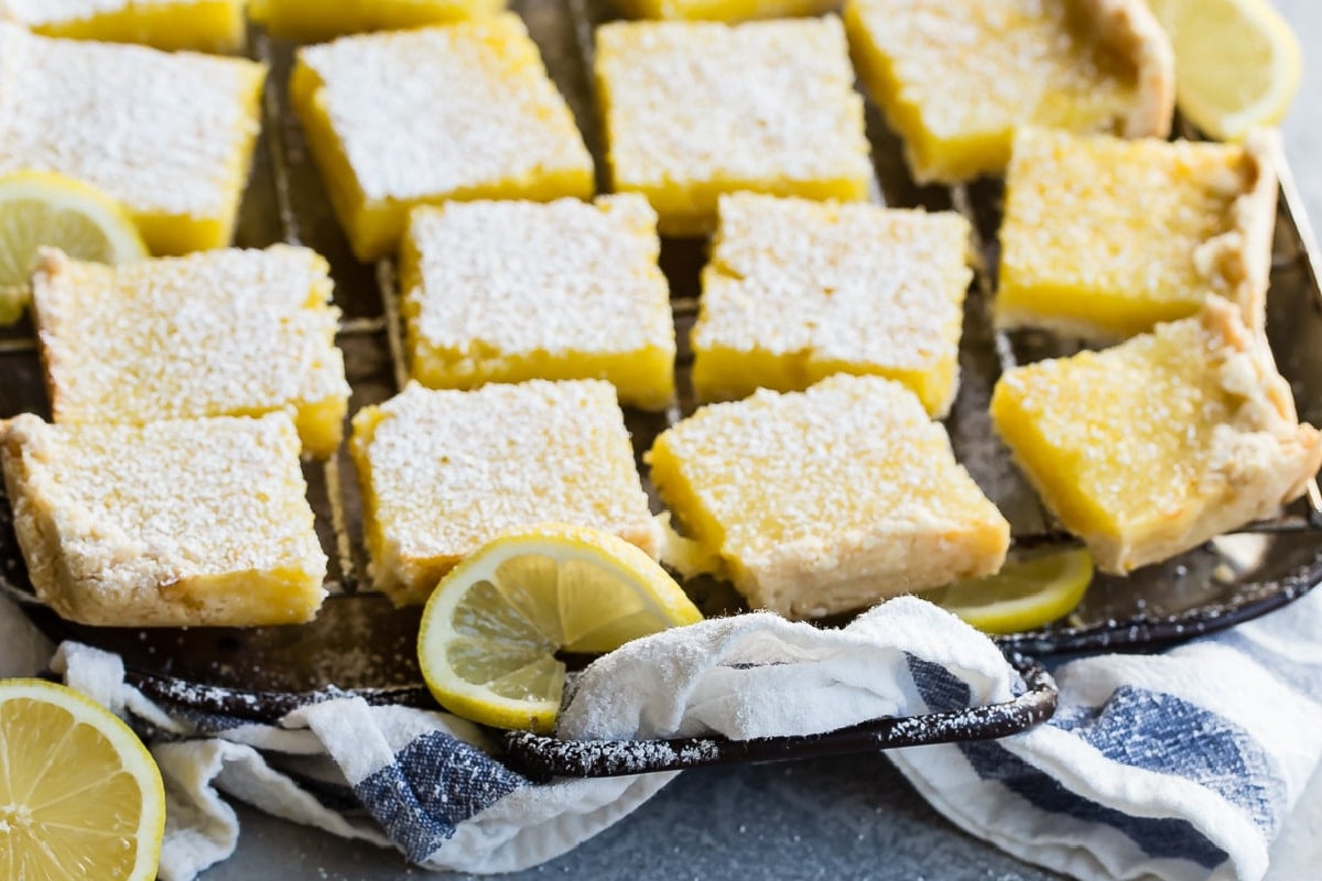 A platter of lemon bars.