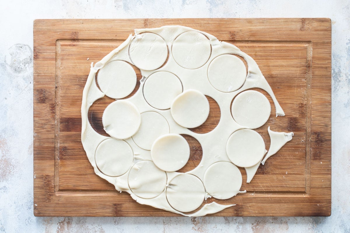 3-inch pie crust rounds cut out of a full pie crust.