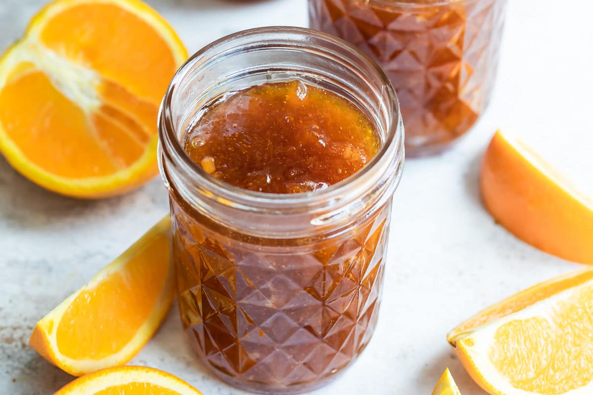 3 jars of homemade orange marmalade.