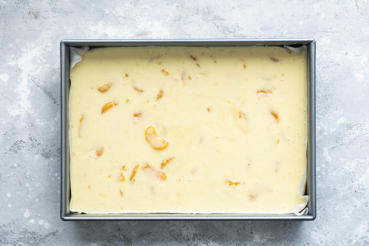 Pig Pickin' Cake batter in a pan before baking.