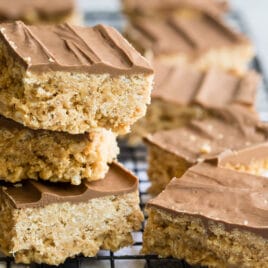 Scotcheroos on a cooling rack.