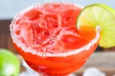 A strawberry margarita on the rocks.