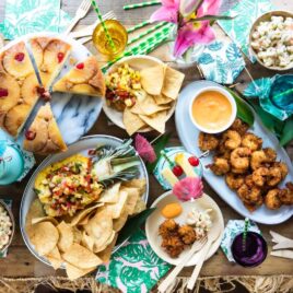 A table setting for a tropical party.