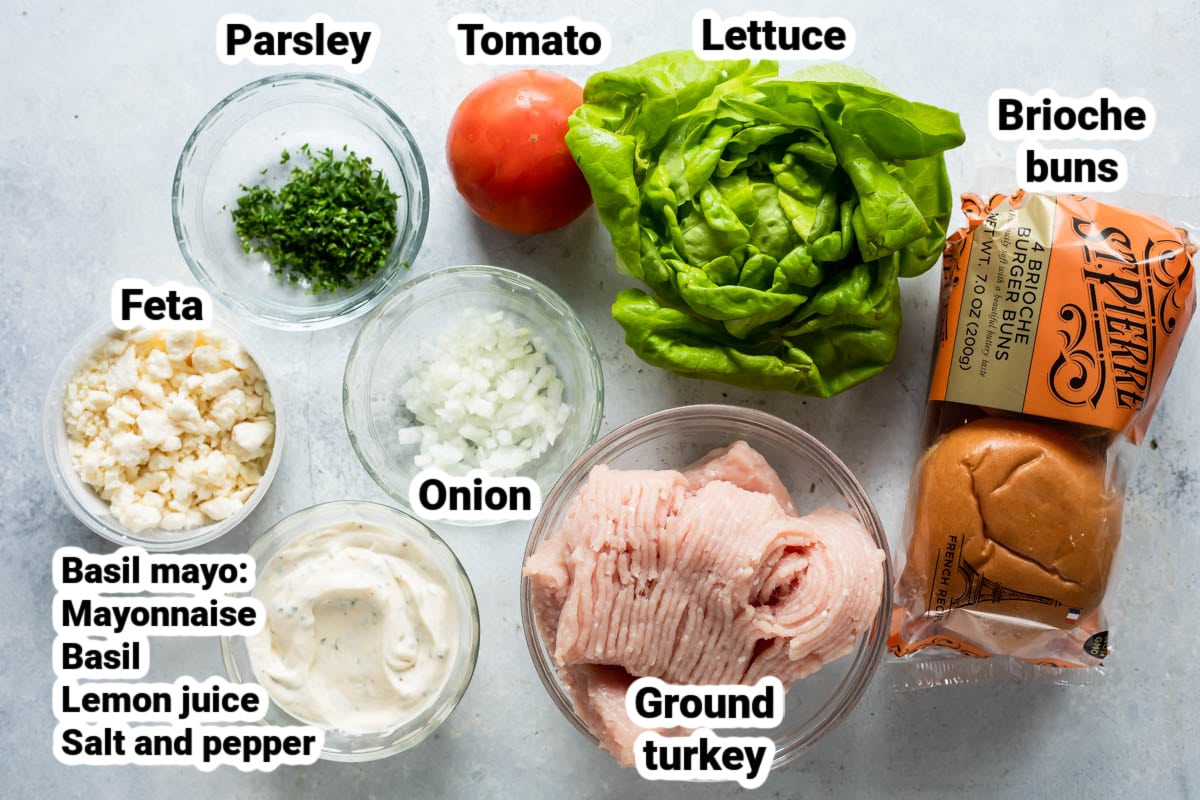 Labeled ingredients for turkey burgers.